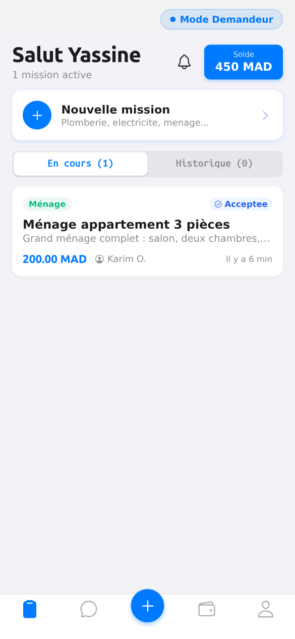 Écran d'accueil de l'application Yallah.ma